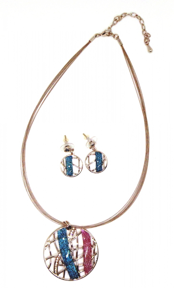 Bild 1 von Halskette und Ohrhänger als Schmuckset blau lila