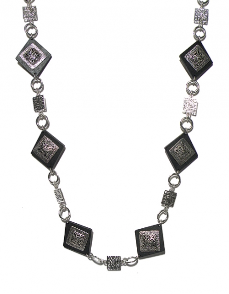 Bild 1 von Lange Halskette mit Holzperlen silber schwarz
